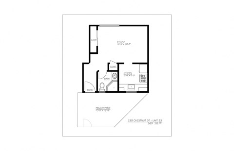 Floor plan for studio, 1 bath, 400 sqft